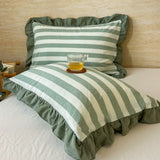 Striped Ruffled Lace Pillowcases in Multiple Colors