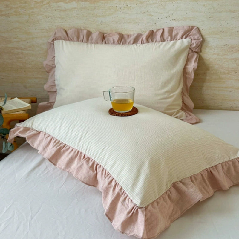 Striped Ruffled Lace Pillowcases in Multiple Colors