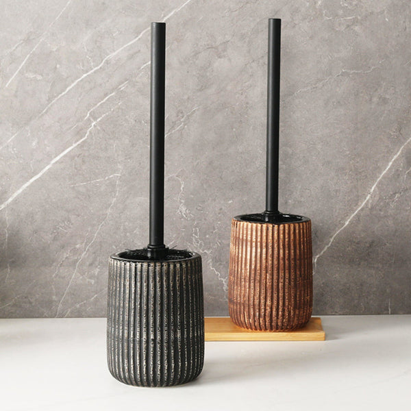 Textured Ceramic Toilet Brush Holder Set