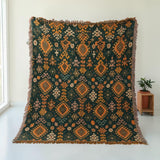 Tribal-Inspired Soft Geometric Fringe Blanket