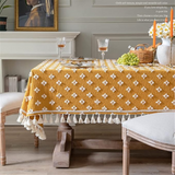 Versatile Yellow Embroidered Tassel Tablecloth