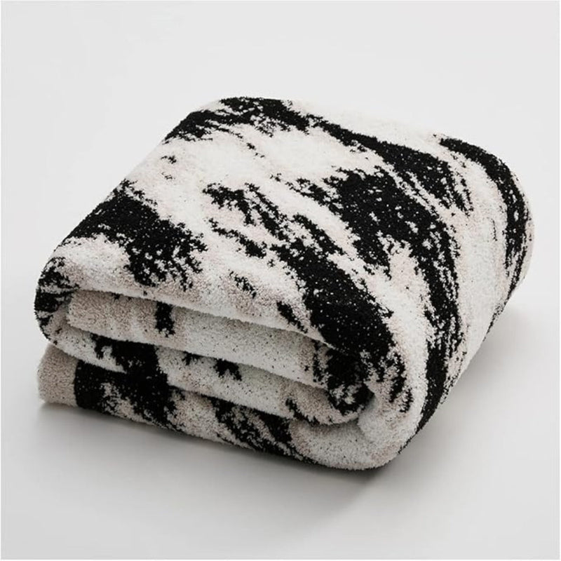 Velora Black White Fuzzy Knit Throw
