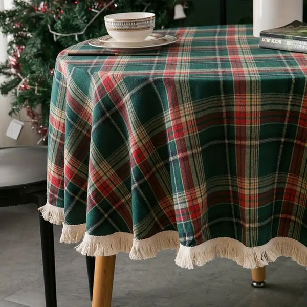 Vintage Holiday Plaid Round Tablecloth